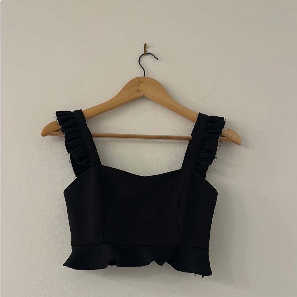 Elegant Black Ruffle Strap Top